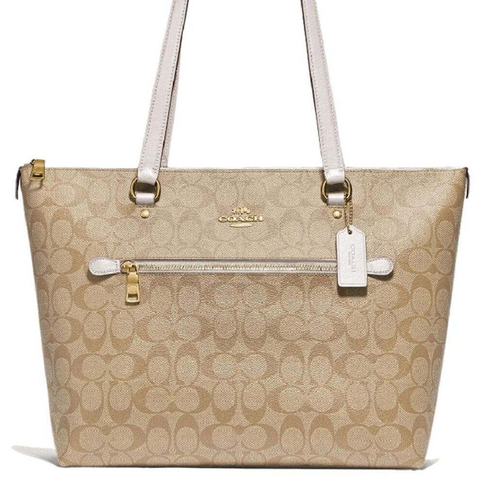 NWT COACH Gallery Tote Light Khaki Classic "C" With Chalk Leather & Gold Accents - Picture 10 of 12